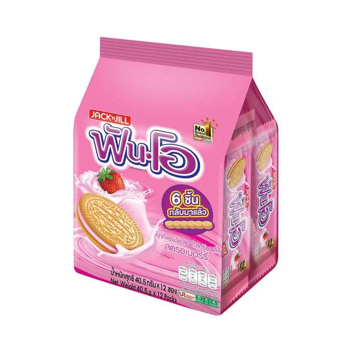 FUN-O Sandwich Cookies Filled with Strawberry Flavored Cream 40.5 g. Pack 12