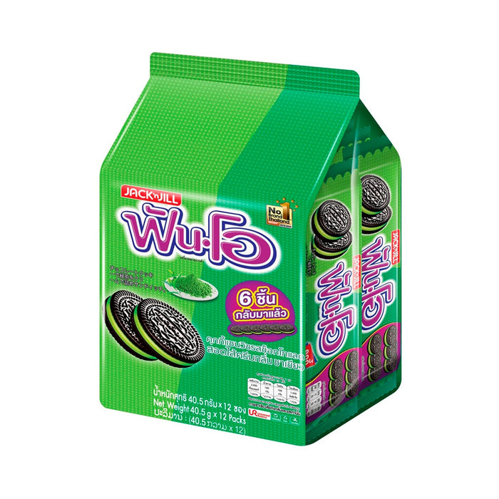 FUN-O Chocolate Flavored Sandwich Cookies Filled with Green Tea Flavored Cream 40.5 g. Pack 12