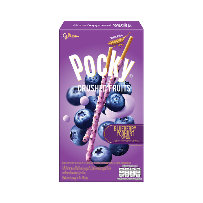 POCKY Crushed Fruit Biscuit Stick Coated with Blueberry Yogurt Flavor & Real Blueberries & Cookie Bits 38 g.
