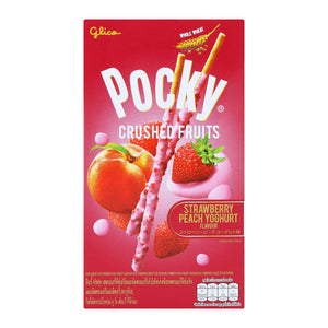 POCKY Crushed Fruit Biscuit Stick Coated with Strawberry Peach Yogurt Flavor & Real Strawberries & Cookie Bits 38 g.