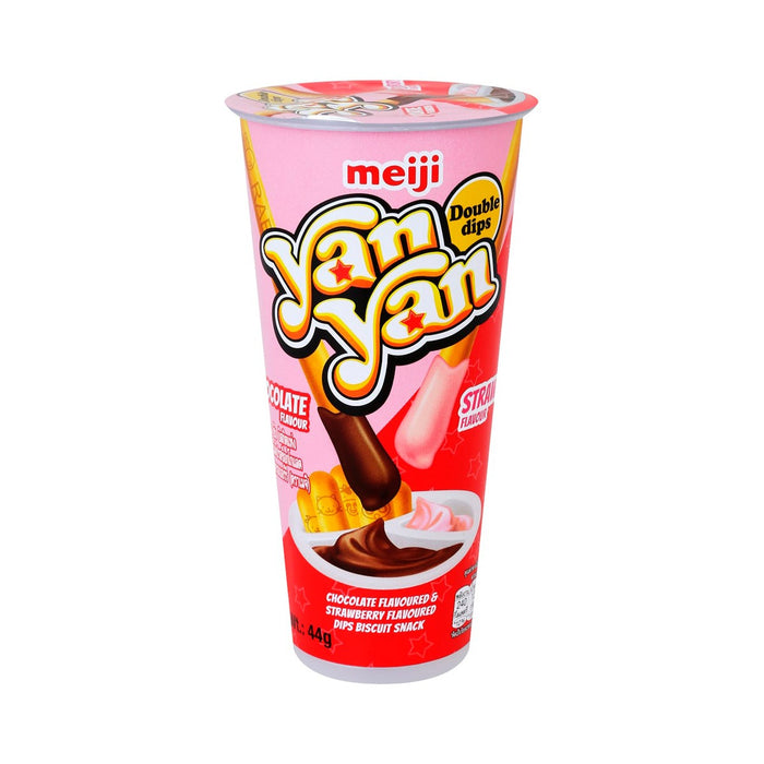 MEIJI Yan Yan Biscuit Stick with Chocolate and Strawberry Cream Dipping 44g.