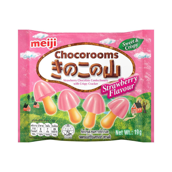 MEIJI Chocorooms Strawberry Chocolate Confectionery with Crispy Cracker 19 g.