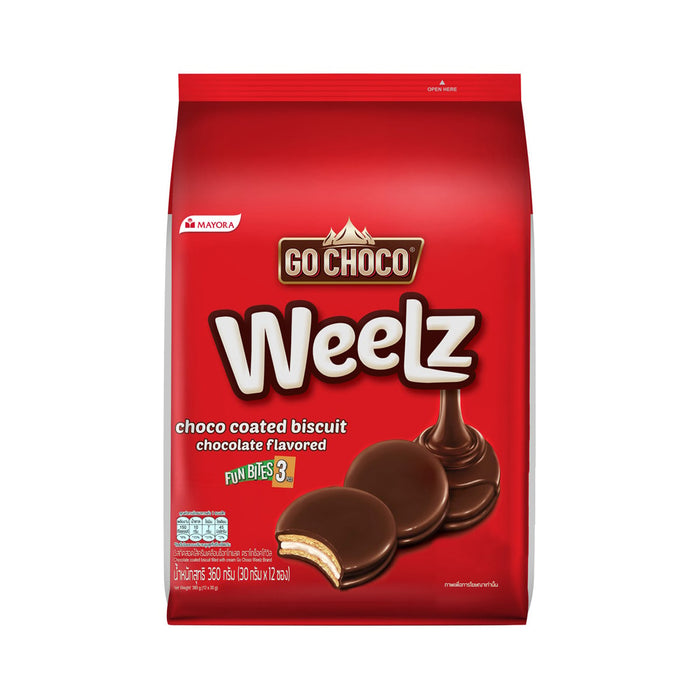 GO CHOCO Weelz Biscuits Filled with Cream and Coated with Chocolate 30 g. 12 Sachets 360 g.